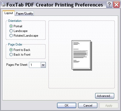 Printing preferences - Layout