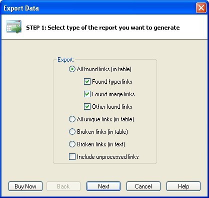 Export Data Wizard (Step 1)
