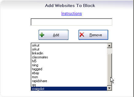 Add websites to block
