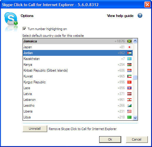 Country Code Window