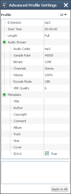 Advanced Profile Settings Panel