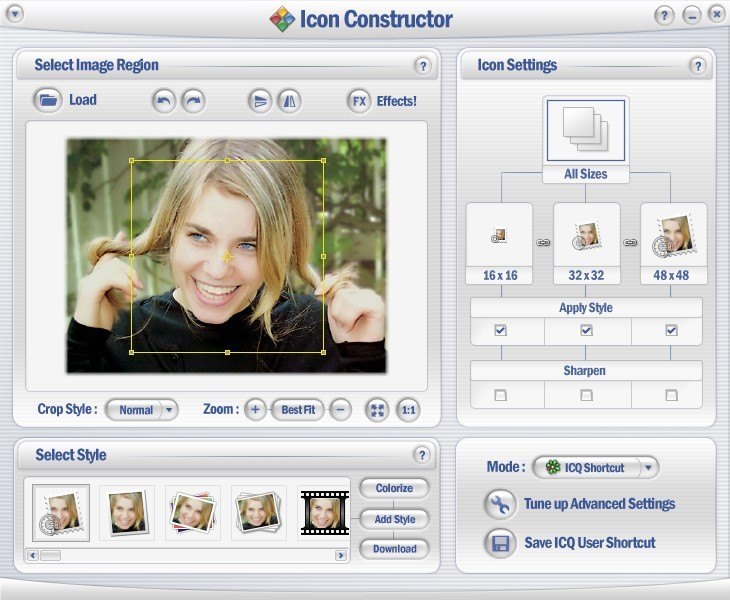 ICQ Shortcut Icon Construction window