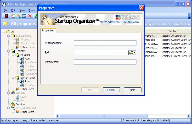 Option to add a program to auto start category.