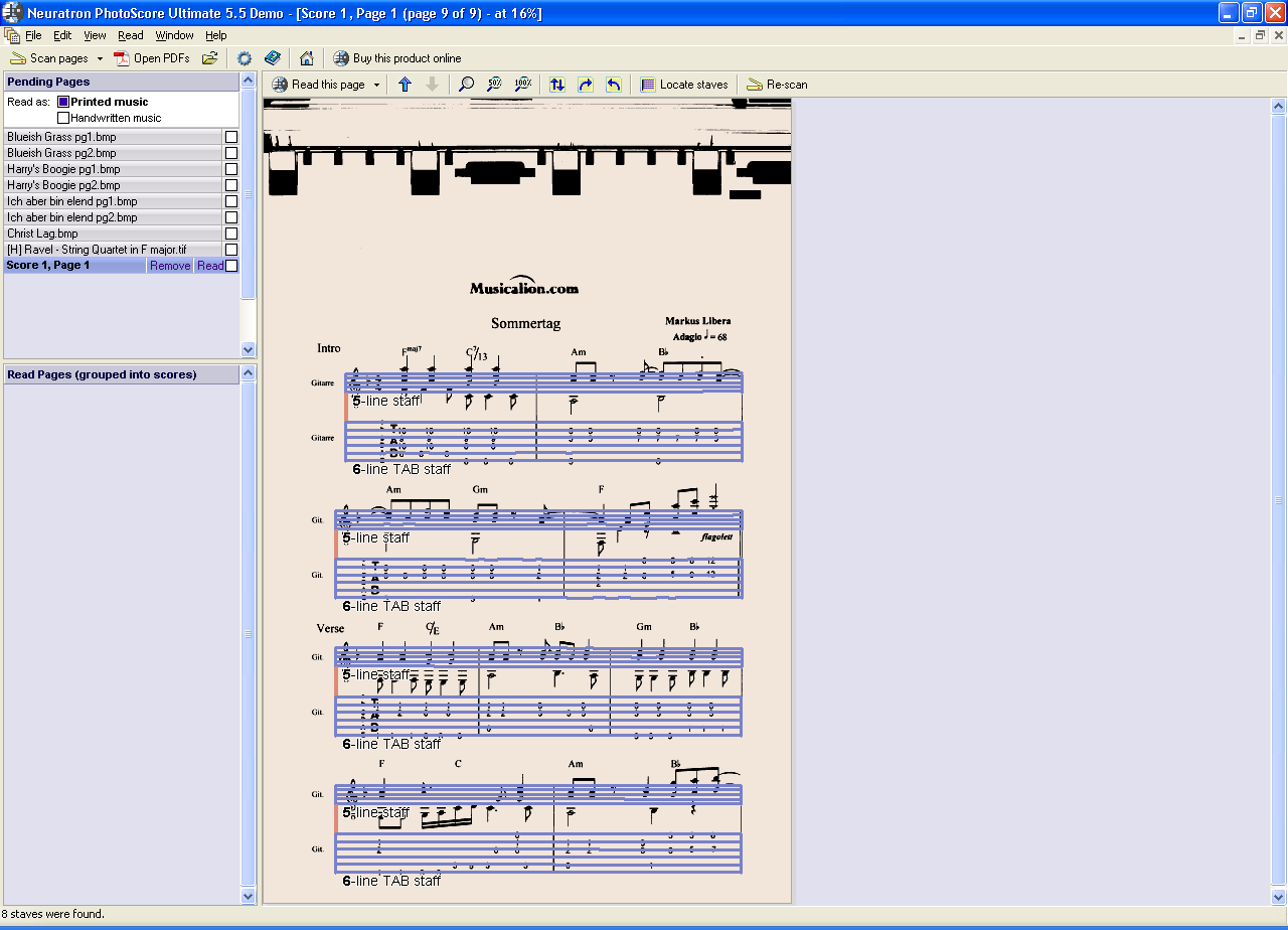 Showing Scanned Music Score