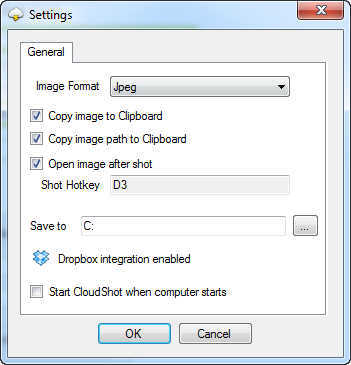 Settings window