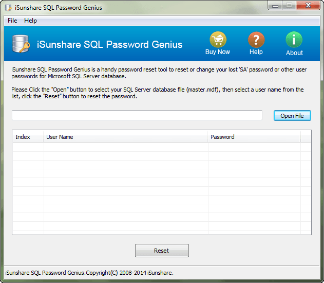 iSunshare SQL Password Genius Screenshot