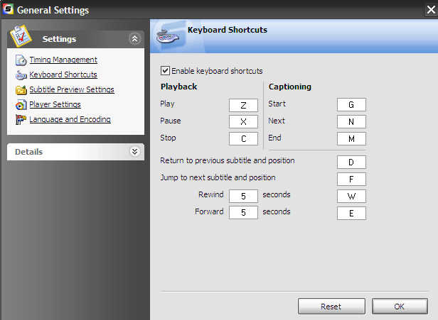 Shortcut settings