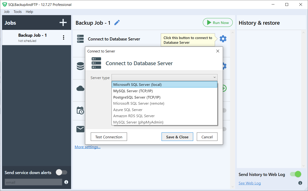 SQLBackupAndFTP (Connect to your DBMS)