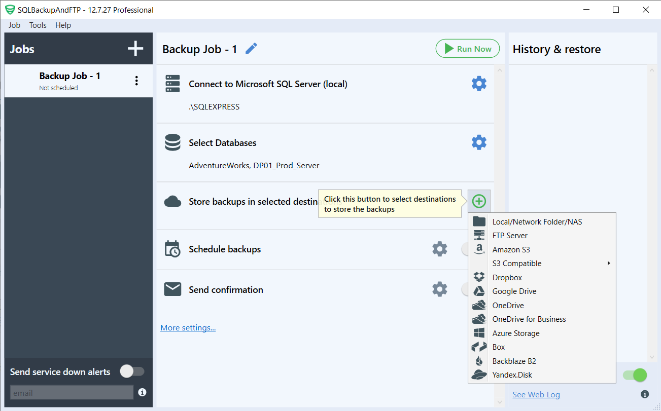 SQLBackupAndFTP (Choose places to store the backups)