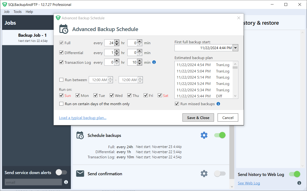 SQLBackupAndFTP (Backup job schedule settings)