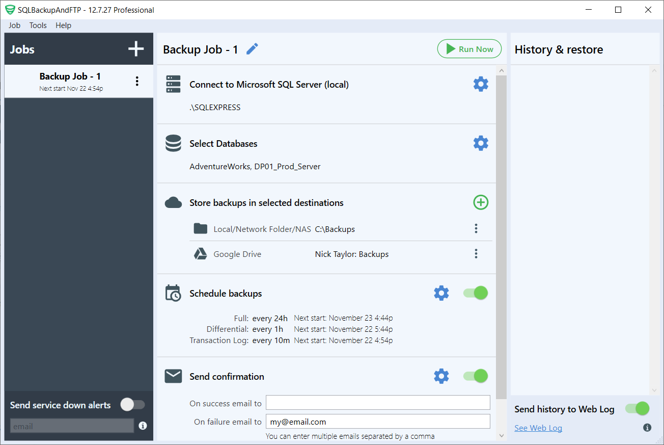 SQLBackupAndFTP (Backup job settings)