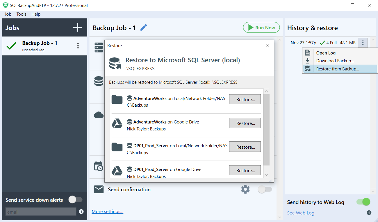 SQLBackupAndFTP (Restore backup)