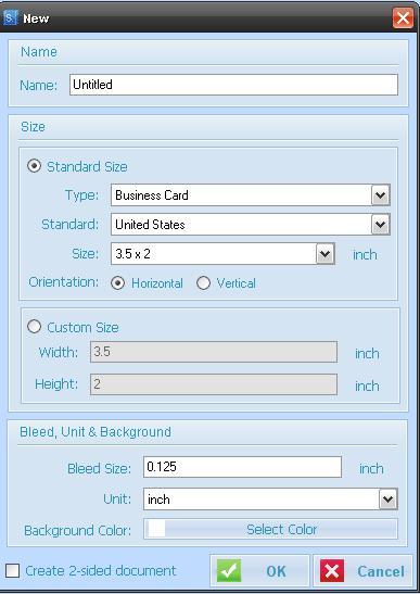 Options for a new document