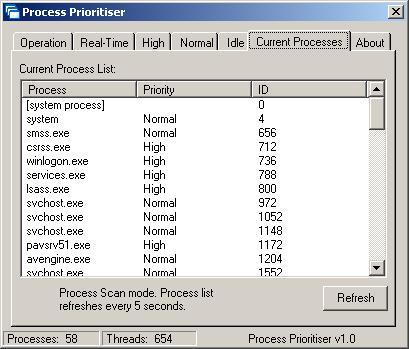 Main Interface with Active Processes