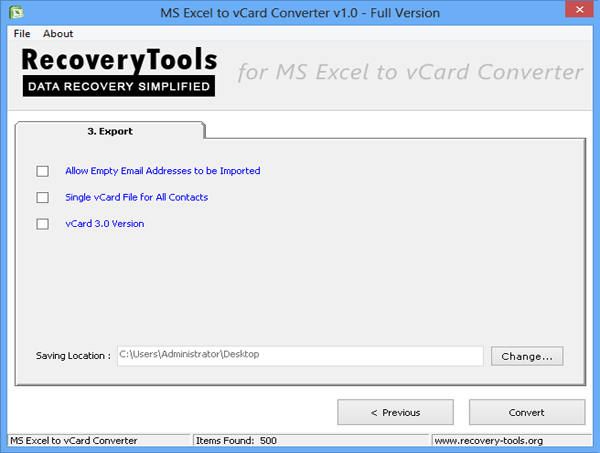 MS Excel to vCard converter Tool