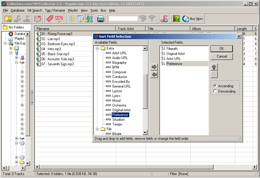 Sort Field Selection