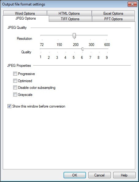 Output Settings - JPEG Format