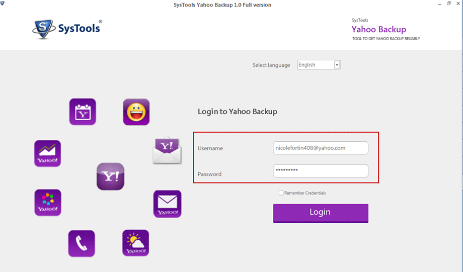 Fill Credential for Yahoo Account