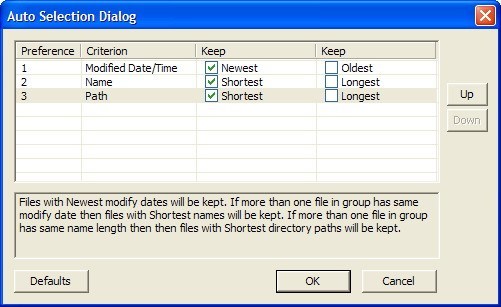 Auto-Selection Dialog