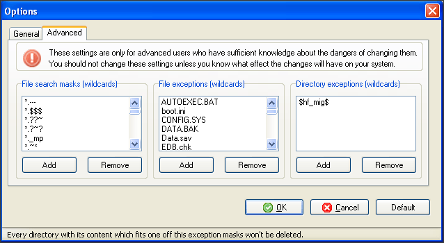 Options Window - Advanced Tab