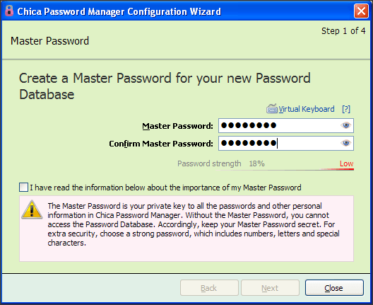 Master Password Creation