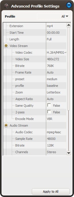 Advanced Settings Window