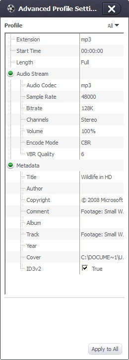 Advanced Settings Window