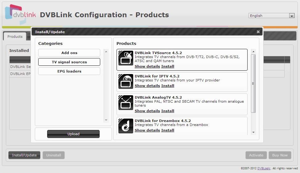 DVBLink configuration window