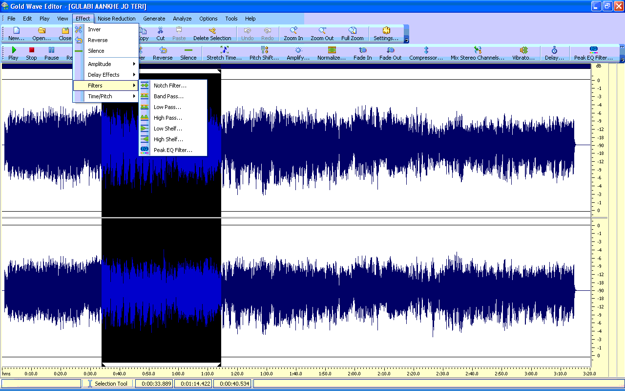 Using different filters on the selected part of file