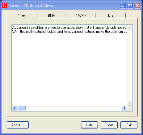 Text viewing option in Karen's Clipboard Viewer.