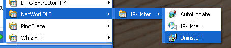 IP-Lister in Start menu