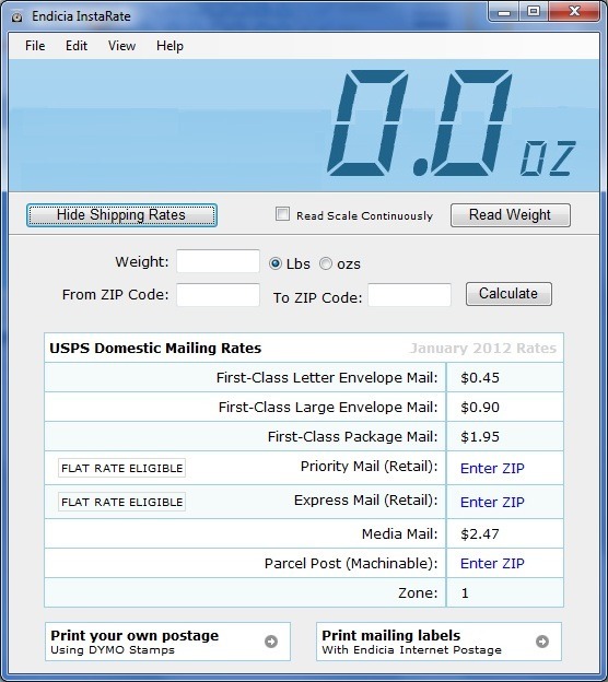 Shipping Rates Screen