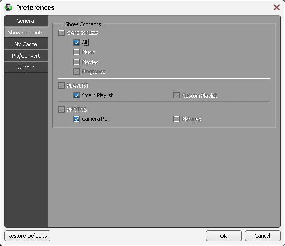 Transfer Preferences Dialog