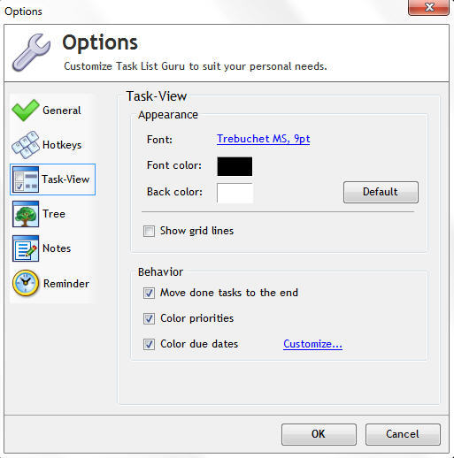 Options Window