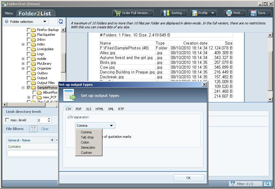 CSV Settings