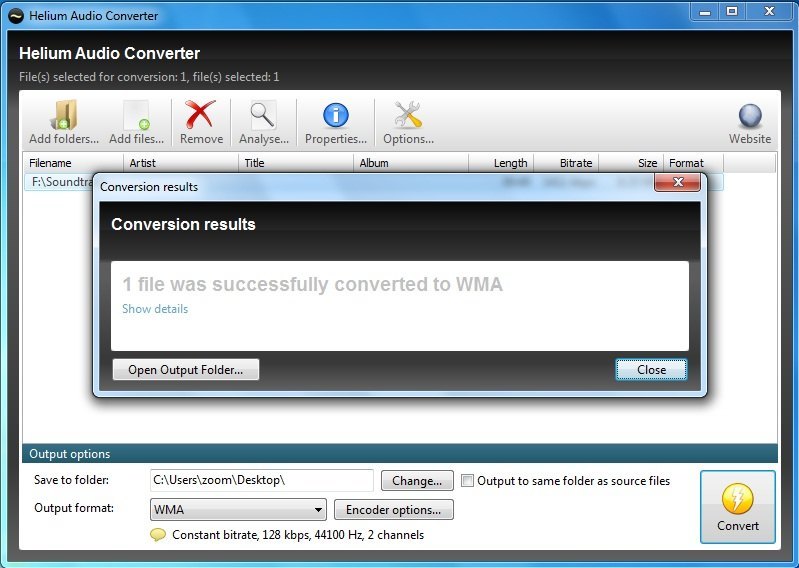 Conversion Results Window