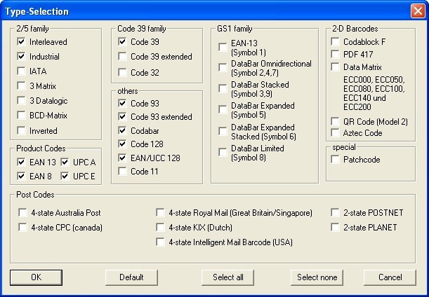 Barcode Types to Detect