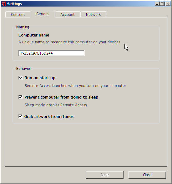 Naming and behavior settings