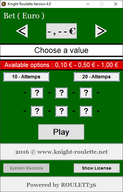 Knight Roulette Version 4.0 interface