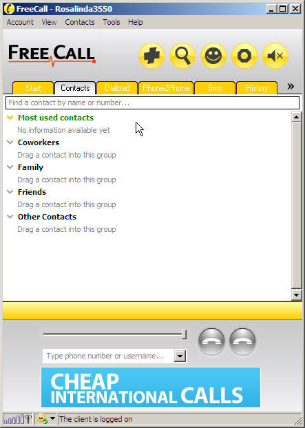 Main window - contacts tab