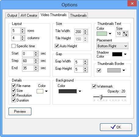 Options Window