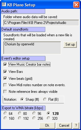 KB Piano Setup window