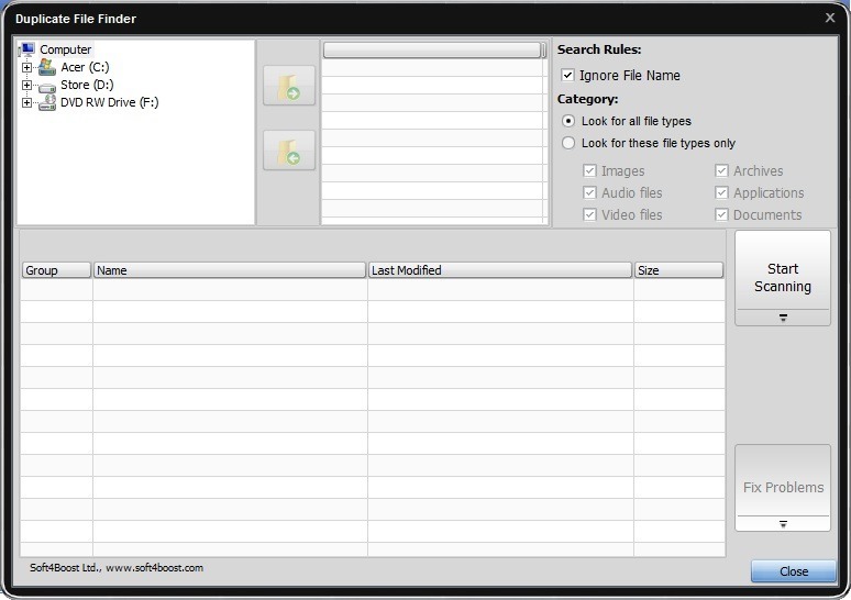 Duplicate File Finder Screen