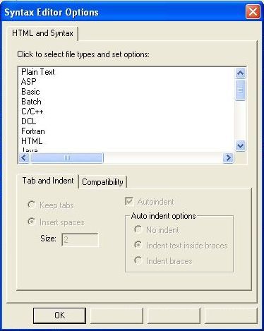 Syntax editor options