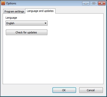Options Window - Language and Updates Tab