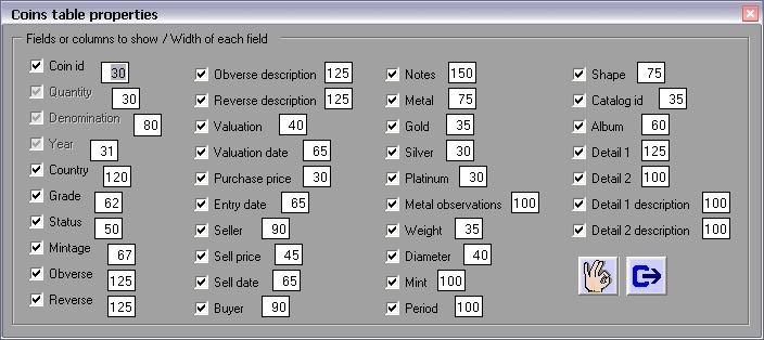 Coins Table Properties