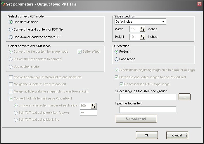 Set Parameters Window