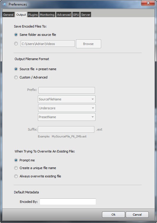 Output Preferences