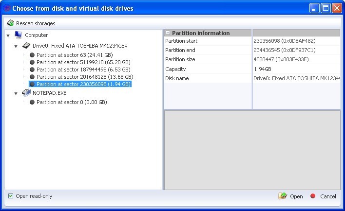 Open Disk/Partition Dialog