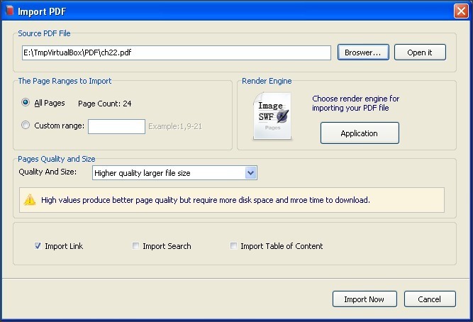 Import PDF Window